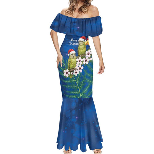New Zealand Kakapo Christmas Mermaid Dress Owl Parrot Santa Sliver Fern Manuka - Blue - Aussie Hoodie