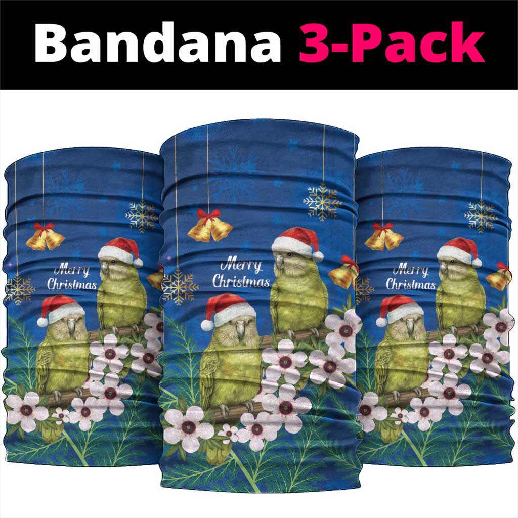 New Zealand Kakapo Christmas Neck Gaiter Owl Parrot Santa Sliver Fern Manuka - Blue - Aussie Hoodie