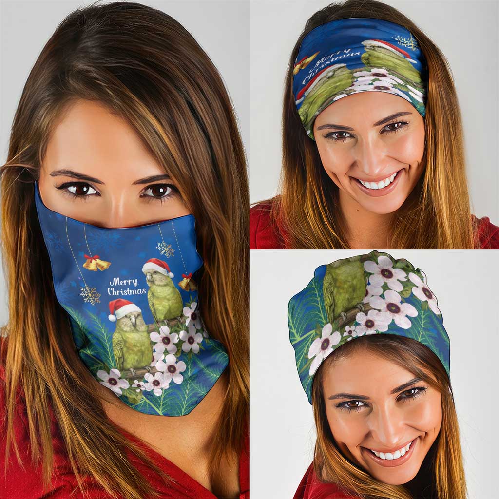 New Zealand Kakapo Christmas Neck Gaiter Owl Parrot Santa Sliver Fern Manuka - Blue - Aussie Hoodie