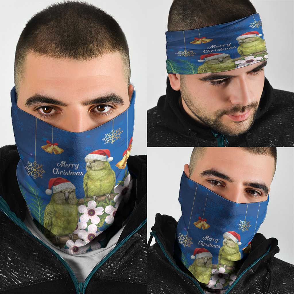 New Zealand Kakapo Christmas Neck Gaiter Owl Parrot Santa Sliver Fern Manuka - Blue - Aussie Hoodie