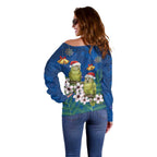 New Zealand Kakapo Christmas Off Shoulder Sweater Owl Parrot Santa Sliver Fern Manuka - Blue - Aussie Hoodie
