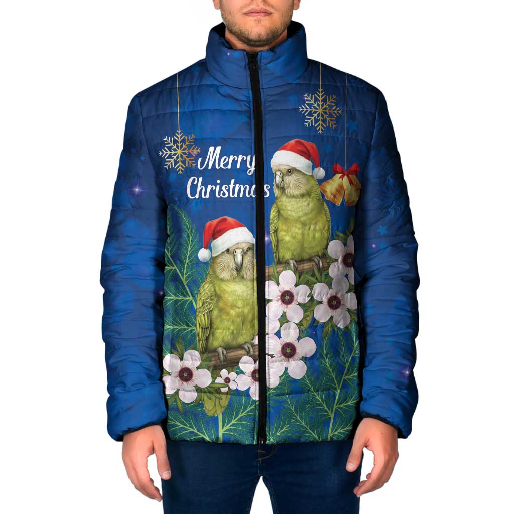 New Zealand Kakapo Christmas Padded Jacket Owl Parrot Santa Sliver Fern Manuka - Blue - Aussie Hoodie