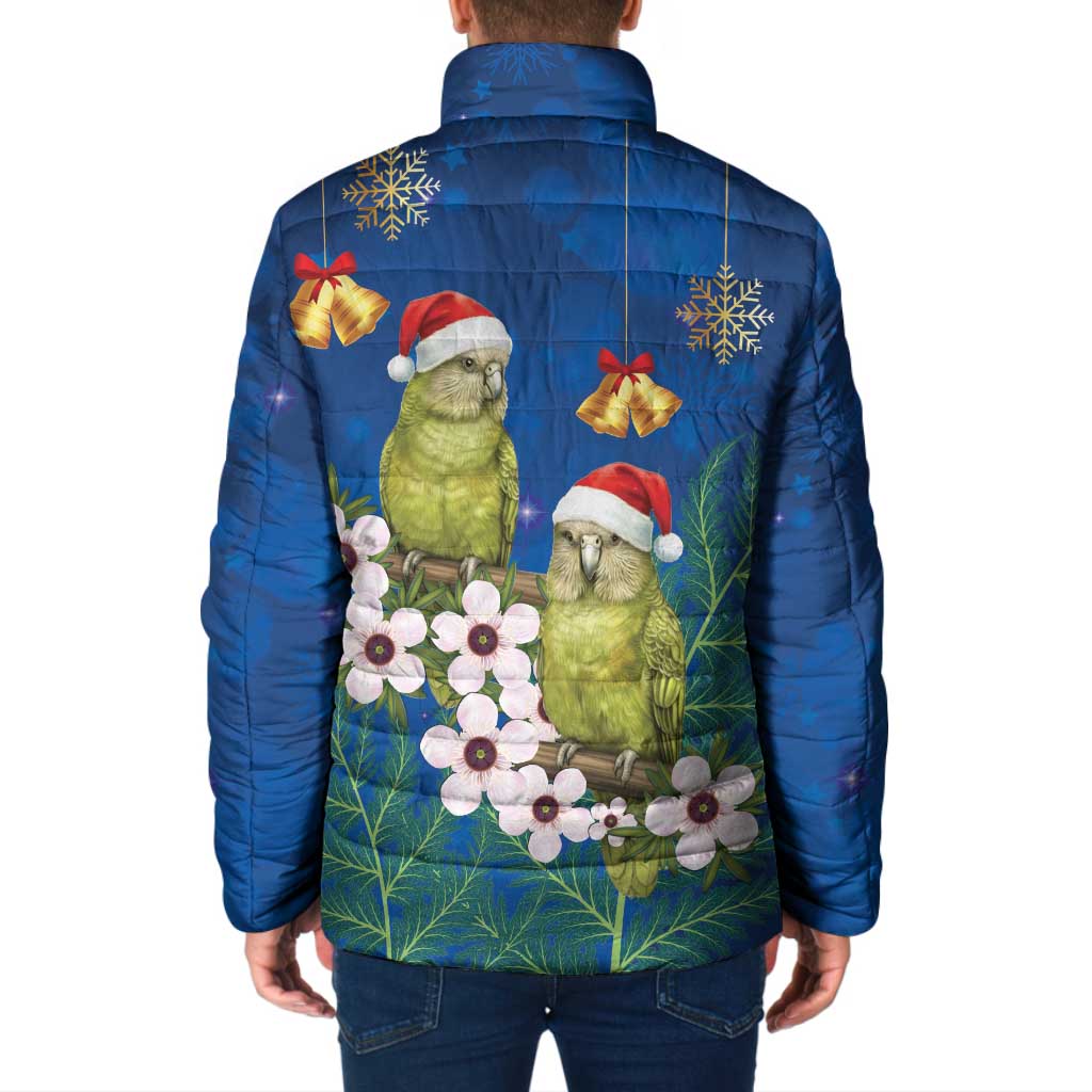 New Zealand Kakapo Christmas Padded Jacket Owl Parrot Santa Sliver Fern Manuka - Blue - Aussie Hoodie