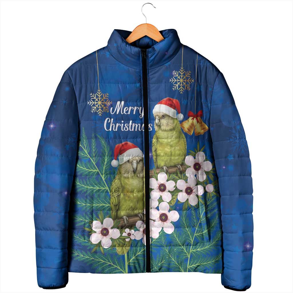New Zealand Kakapo Christmas Padded Jacket Owl Parrot Santa Sliver Fern Manuka - Blue - Aussie Hoodie