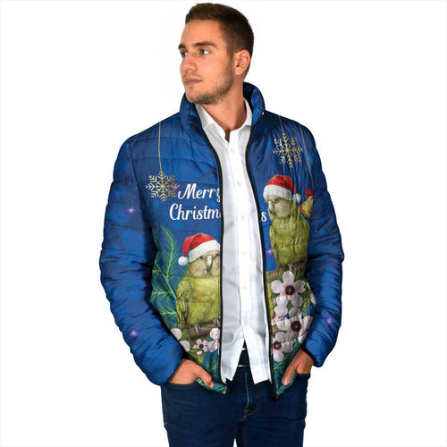 New Zealand Kakapo Christmas Padded Jacket Owl Parrot Santa Sliver Fern Manuka - Blue - Aussie Hoodie