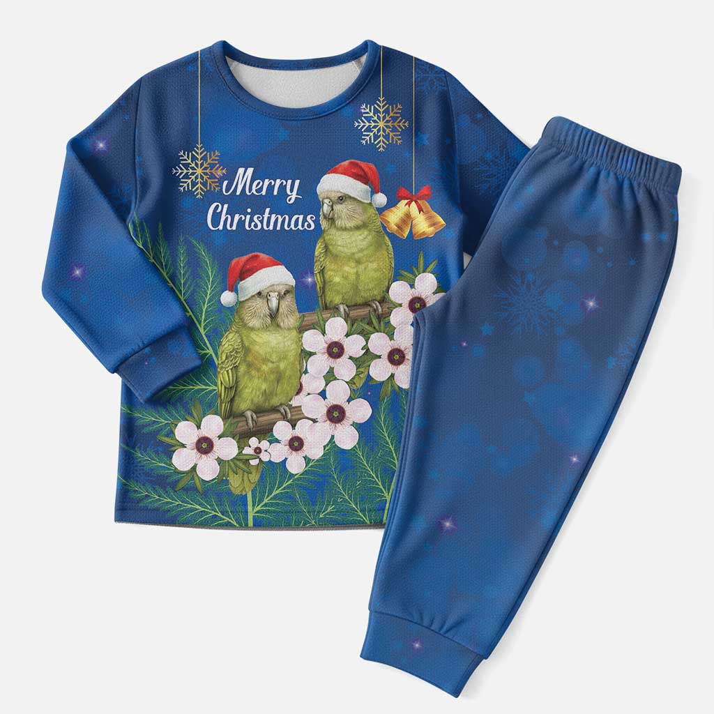 New Zealand Kakapo Christmas Pajama Set Owl Parrot Santa Sliver Fern Manuka - Blue - Aussie Hoodie