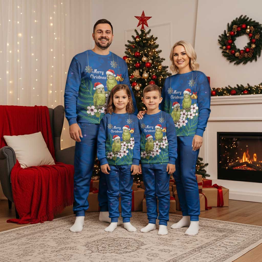 New Zealand Kakapo Christmas Pajama Set Owl Parrot Santa Sliver Fern Manuka - Blue - Aussie Hoodie