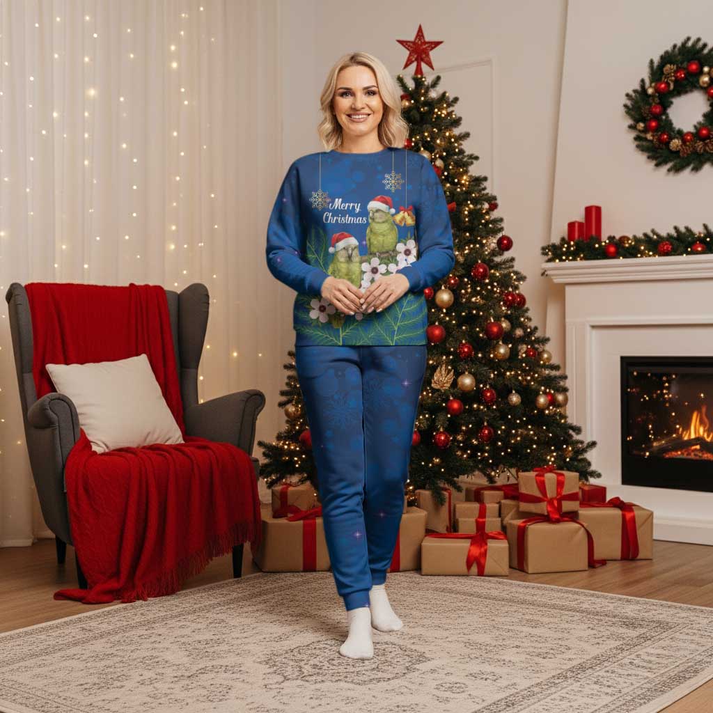 New Zealand Kakapo Christmas Pajama Set Owl Parrot Santa Sliver Fern Manuka - Blue - Aussie Hoodie