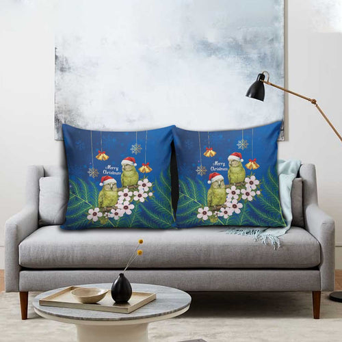 New Zealand Kakapo Christmas Pillow Cover Owl Parrot Santa Sliver Fern Manuka - Blue - Aussie Hoodie