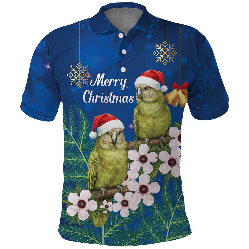 New Zealand Kakapo Christmas Polo Shirt Owl Parrot Santa Sliver Fern Manuka - Blue - Aussie Hoodie