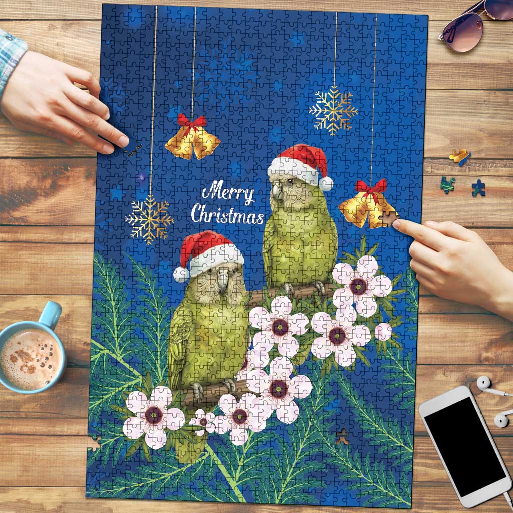 New Zealand Kakapo Christmas Puzzle Owl Parrot Santa Sliver Fern Manuka - Blue - Aussie Hoodie
