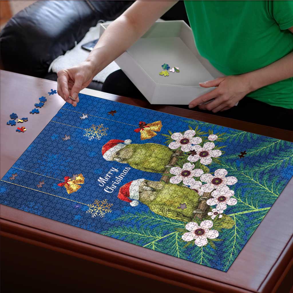 New Zealand Kakapo Christmas Puzzle Owl Parrot Santa Sliver Fern Manuka - Blue - Aussie Hoodie