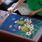 New Zealand Kakapo Christmas Puzzle Owl Parrot Santa Sliver Fern Manuka - Blue - Aussie Hoodie