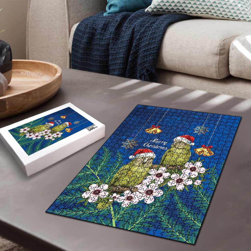 New Zealand Kakapo Christmas Puzzle Owl Parrot Santa Sliver Fern Manuka - Blue - Aussie Hoodie