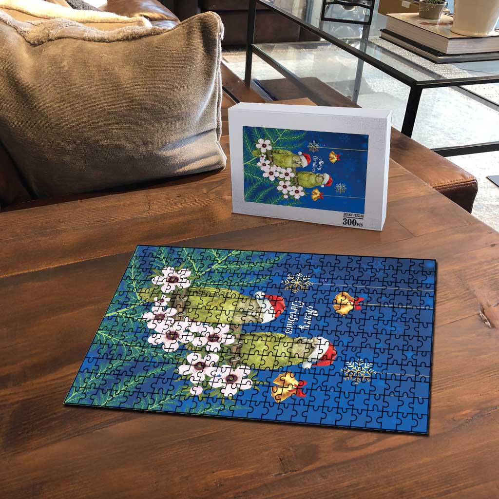 New Zealand Kakapo Christmas Puzzle Owl Parrot Santa Sliver Fern Manuka - Blue - Aussie Hoodie