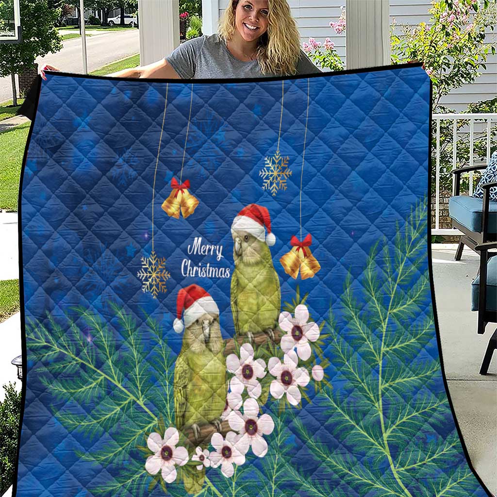 New Zealand Kakapo Christmas Quilt Owl Parrot Santa Sliver Fern Manuka - Blue - Aussie Hoodie