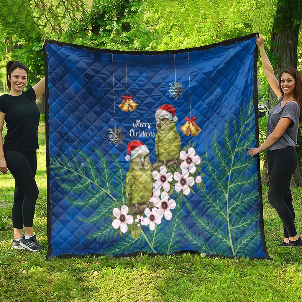 New Zealand Kakapo Christmas Quilt Owl Parrot Santa Sliver Fern Manuka - Blue - Aussie Hoodie