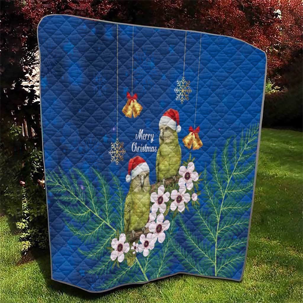 New Zealand Kakapo Christmas Quilt Owl Parrot Santa Sliver Fern Manuka - Blue - Aussie Hoodie