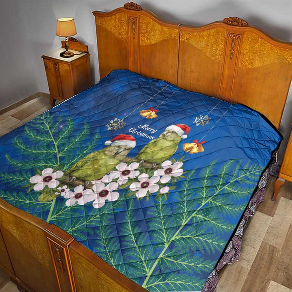 New Zealand Kakapo Christmas Quilt Owl Parrot Santa Sliver Fern Manuka - Blue - Aussie Hoodie