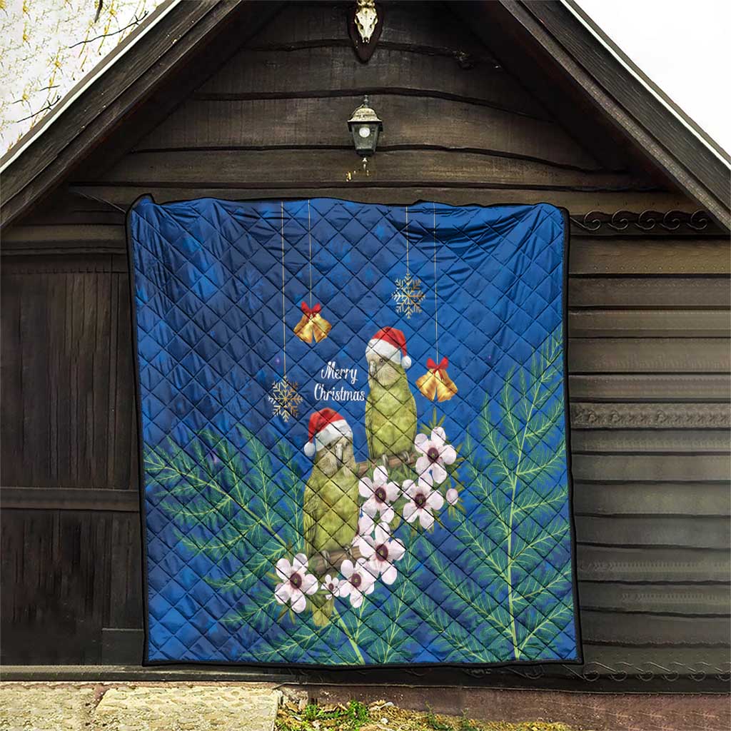 New Zealand Kakapo Christmas Quilt Owl Parrot Santa Sliver Fern Manuka - Blue - Aussie Hoodie