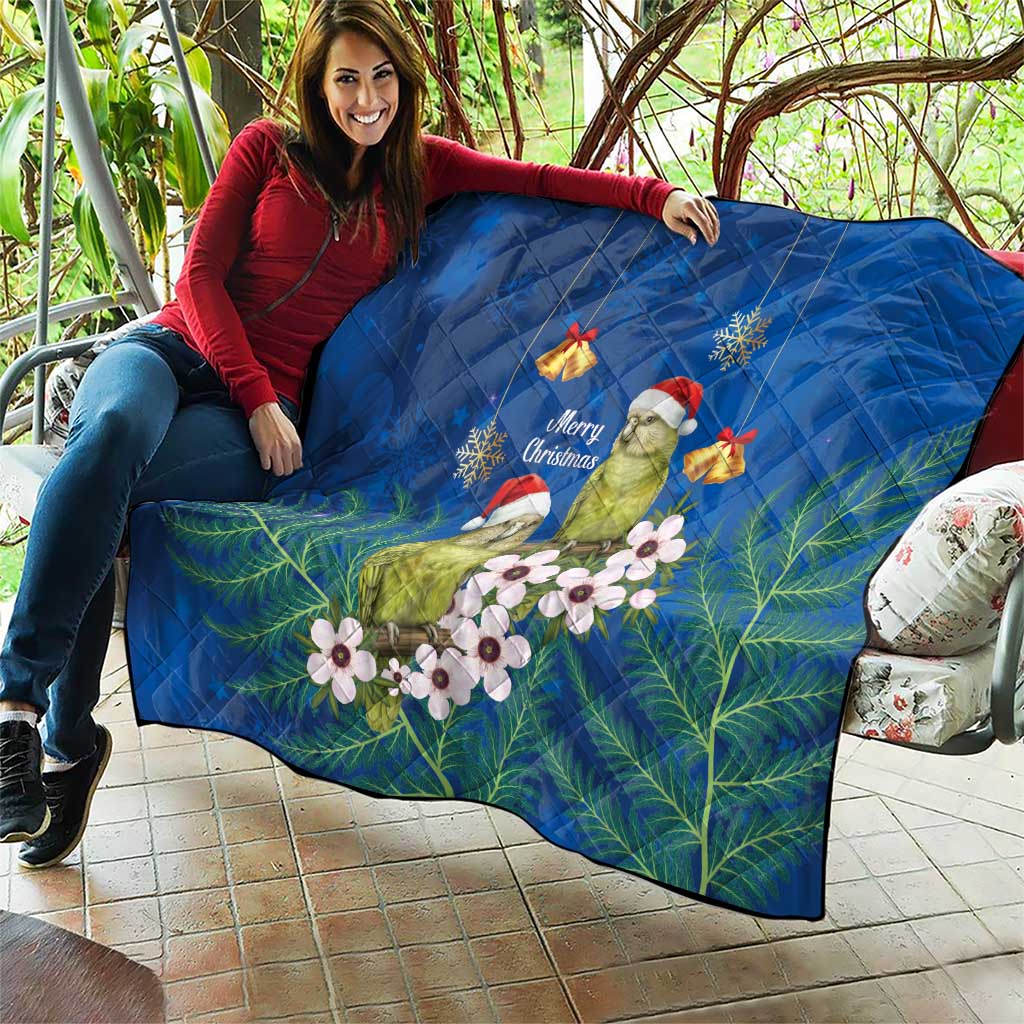 New Zealand Kakapo Christmas Quilt Owl Parrot Santa Sliver Fern Manuka - Blue - Aussie Hoodie