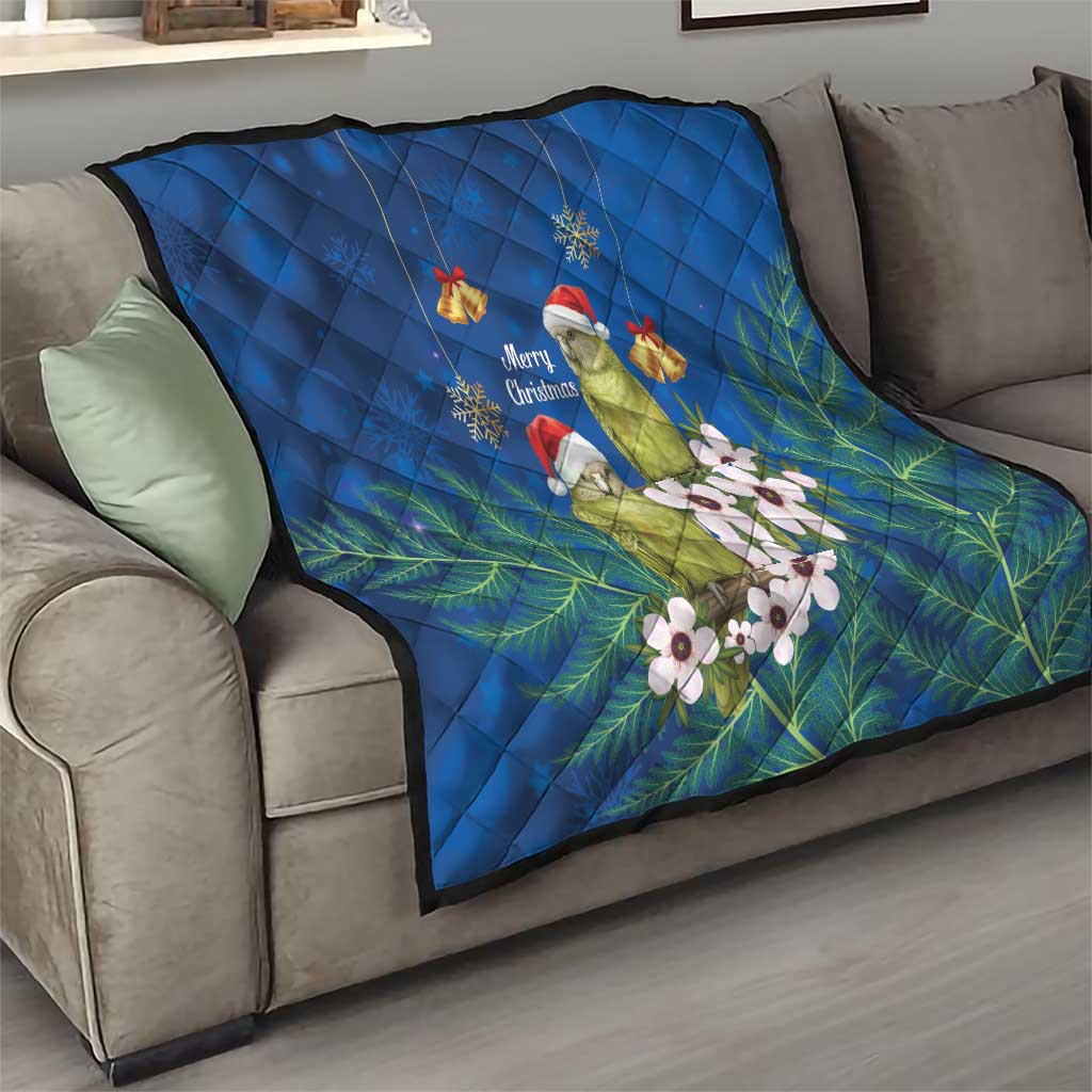 New Zealand Kakapo Christmas Quilt Owl Parrot Santa Sliver Fern Manuka - Blue - Aussie Hoodie
