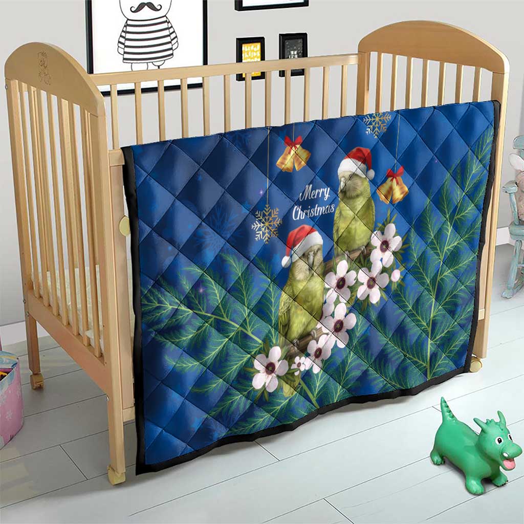 New Zealand Kakapo Christmas Quilt Owl Parrot Santa Sliver Fern Manuka - Blue - Aussie Hoodie