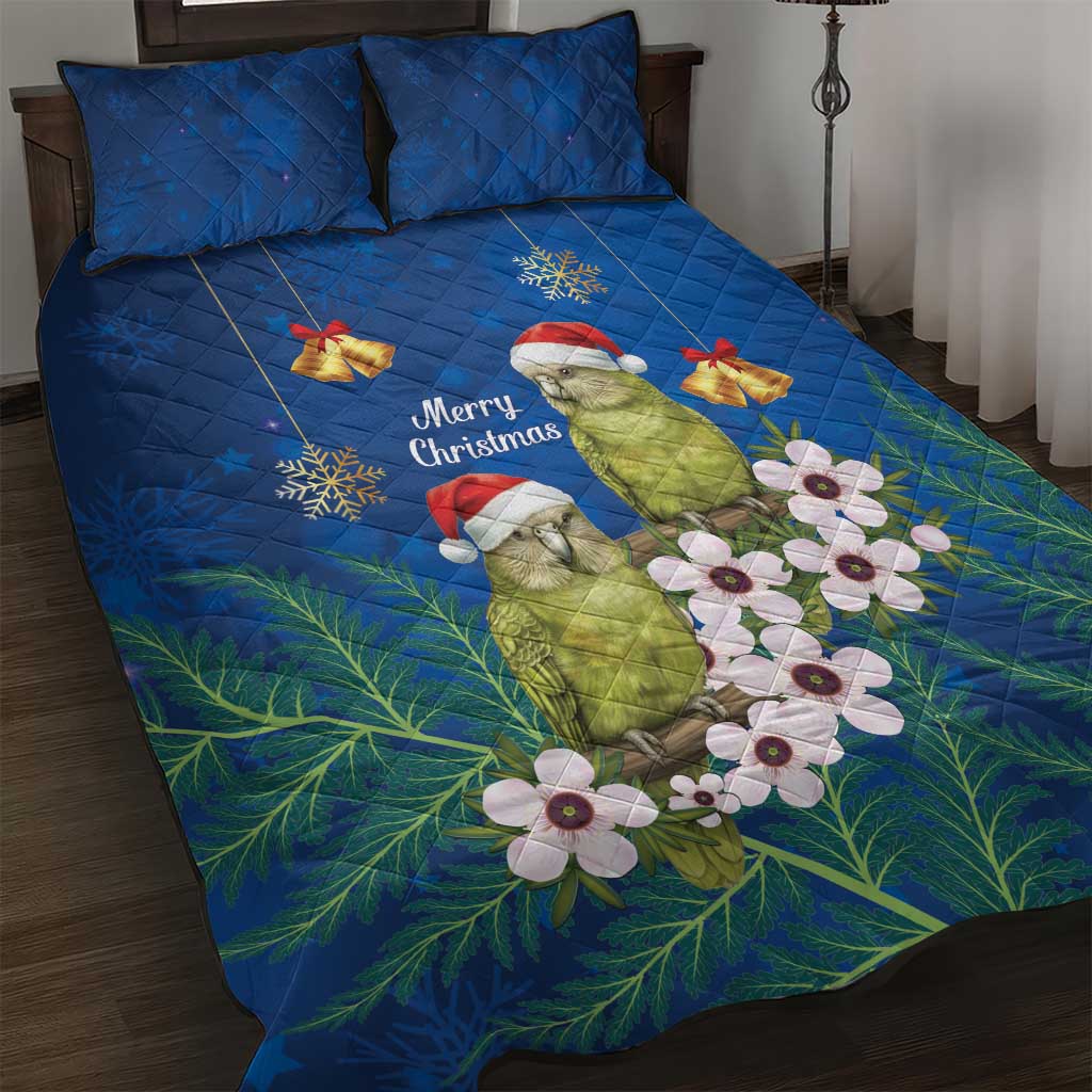 New Zealand Kakapo Christmas Quilt Bed Set Owl Parrot Santa Sliver Fern Manuka - Blue - Aussie Hoodie