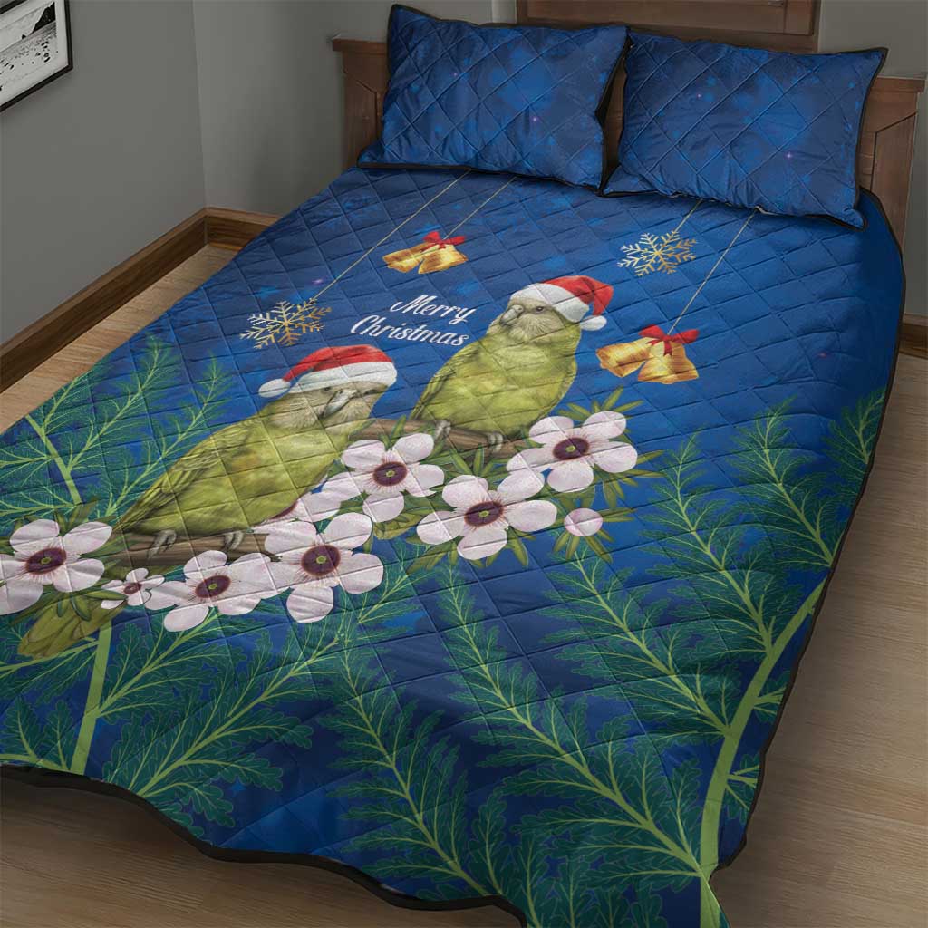 New Zealand Kakapo Christmas Quilt Bed Set Owl Parrot Santa Sliver Fern Manuka - Blue - Aussie Hoodie
