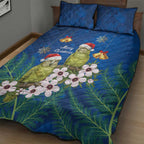 New Zealand Kakapo Christmas Quilt Bed Set Owl Parrot Santa Sliver Fern Manuka - Blue - Aussie Hoodie