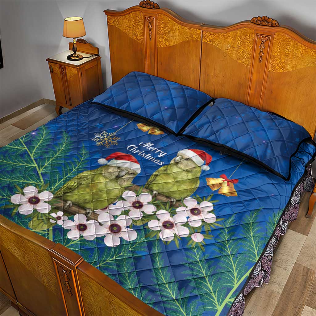 New Zealand Kakapo Christmas Quilt Bed Set Owl Parrot Santa Sliver Fern Manuka - Blue - Aussie Hoodie