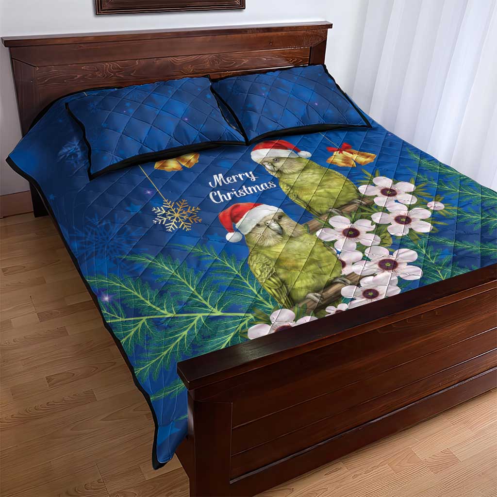 New Zealand Kakapo Christmas Quilt Bed Set Owl Parrot Santa Sliver Fern Manuka - Blue - Aussie Hoodie