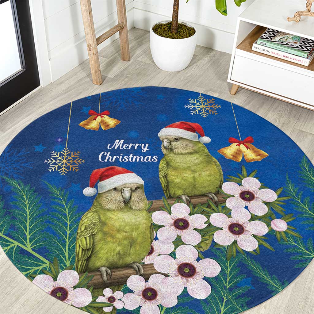 New Zealand Kakapo Christmas Round Carpet Owl Parrot Santa Sliver Fern Manuka - Blue - Aussie Hoodie