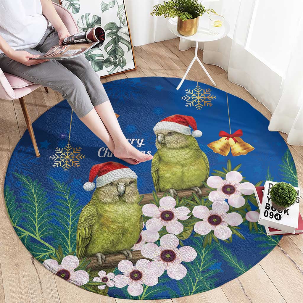 New Zealand Kakapo Christmas Round Carpet Owl Parrot Santa Sliver Fern Manuka - Blue - Aussie Hoodie