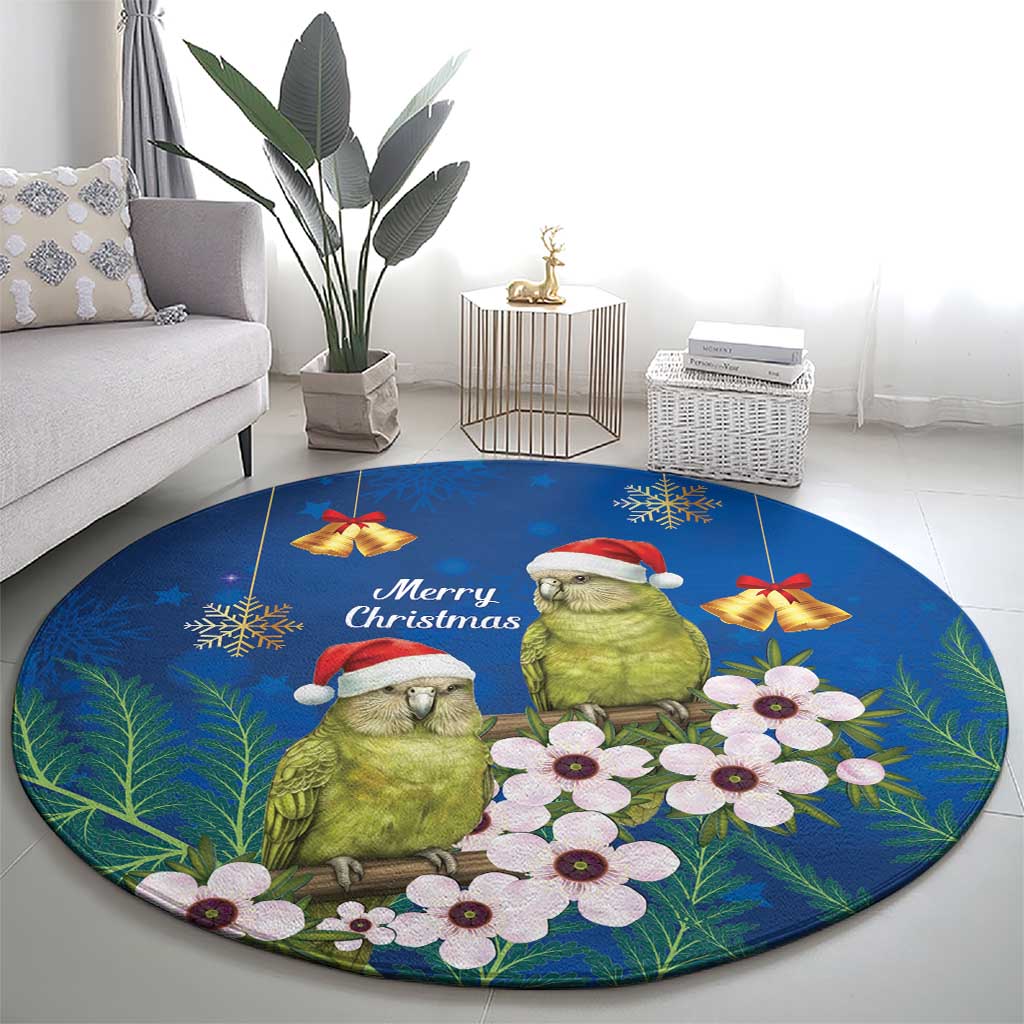 New Zealand Kakapo Christmas Round Carpet Owl Parrot Santa Sliver Fern Manuka - Blue - Aussie Hoodie