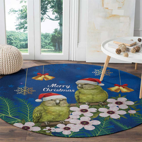 New Zealand Kakapo Christmas Round Carpet Owl Parrot Santa Sliver Fern Manuka - Blue - Aussie Hoodie