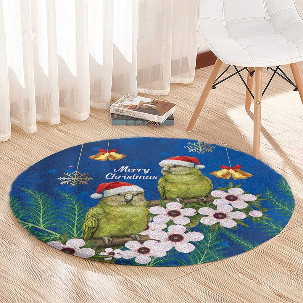New Zealand Kakapo Christmas Round Carpet Owl Parrot Santa Sliver Fern Manuka - Blue - Aussie Hoodie