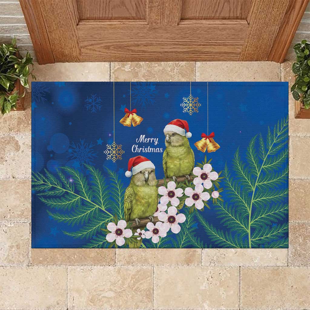 New Zealand Kakapo Christmas Rubber Doormat Owl Parrot Santa Sliver Fern Manuka - Blue - Aussie Hoodie