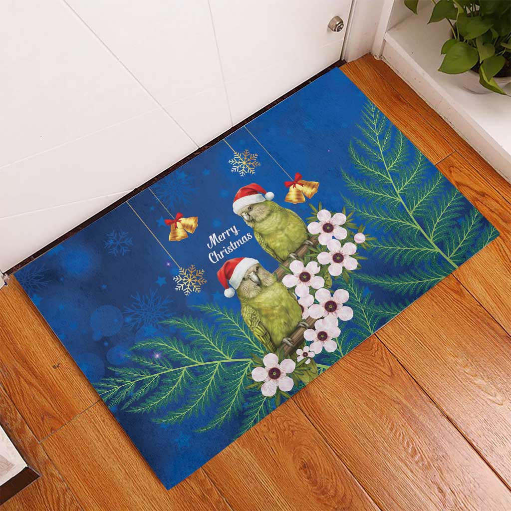New Zealand Kakapo Christmas Rubber Doormat Owl Parrot Santa Sliver Fern Manuka - Blue - Aussie Hoodie