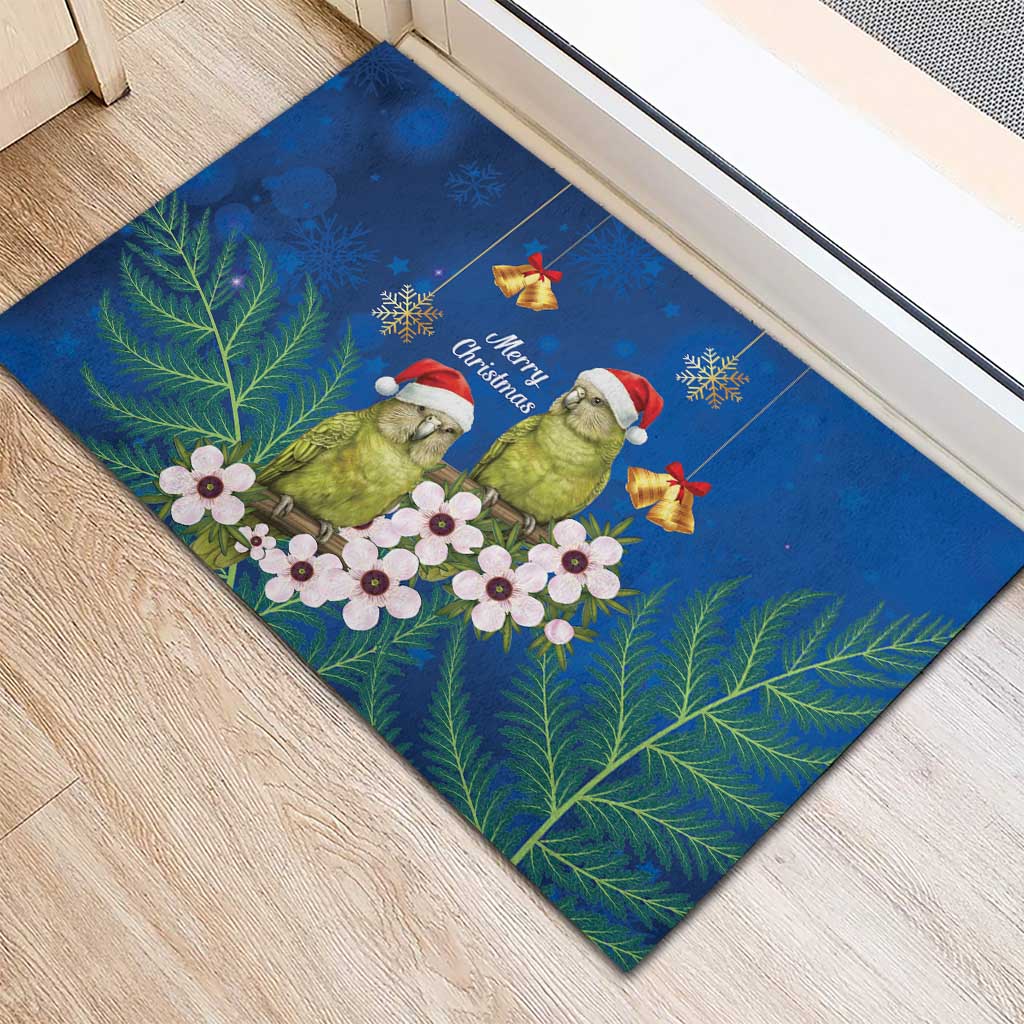 New Zealand Kakapo Christmas Rubber Doormat Owl Parrot Santa Sliver Fern Manuka - Blue - Aussie Hoodie
