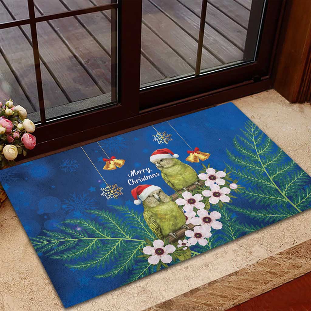 New Zealand Kakapo Christmas Rubber Doormat Owl Parrot Santa Sliver Fern Manuka - Blue - Aussie Hoodie