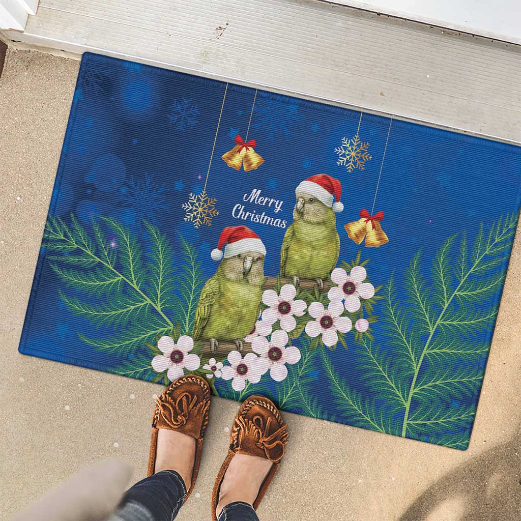 New Zealand Kakapo Christmas Rubber Doormat Owl Parrot Santa Sliver Fern Manuka - Blue - Aussie Hoodie
