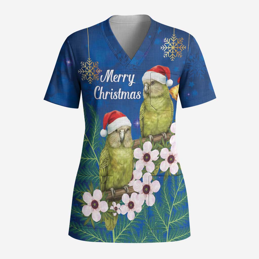 New Zealand Kakapo Christmas Scrub Top Owl Parrot Santa Sliver Fern Manuka - Blue - Aussie Hoodie