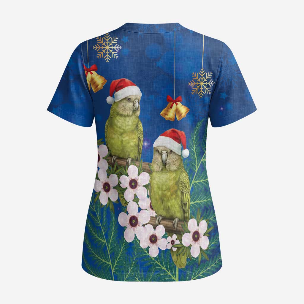 New Zealand Kakapo Christmas Scrub Top Owl Parrot Santa Sliver Fern Manuka - Blue - Aussie Hoodie