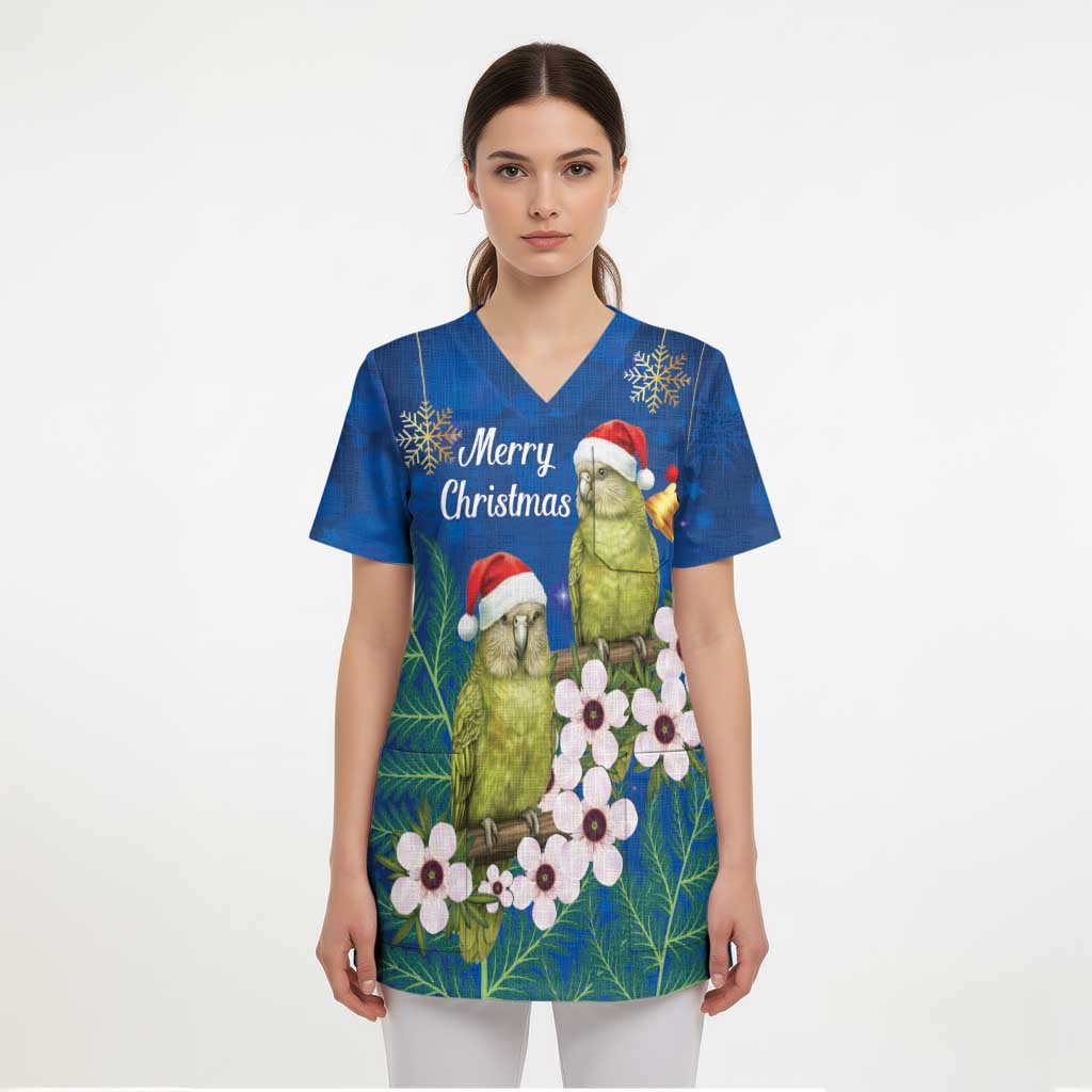 New Zealand Kakapo Christmas Scrub Top Owl Parrot Santa Sliver Fern Manuka - Blue - Aussie Hoodie