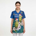 New Zealand Kakapo Christmas Scrub Top Owl Parrot Santa Sliver Fern Manuka - Blue - Aussie Hoodie