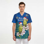 New Zealand Kakapo Christmas Scrub Top Owl Parrot Santa Sliver Fern Manuka - Blue - Aussie Hoodie