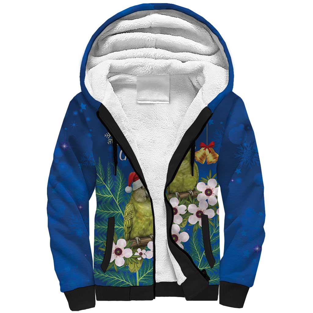New Zealand Kakapo Christmas Sherpa Hoodie Owl Parrot Santa Sliver Fern Manuka - Blue - Aussie Hoodie