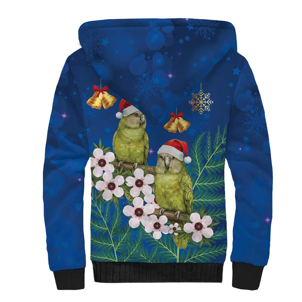 New Zealand Kakapo Christmas Sherpa Hoodie Owl Parrot Santa Sliver Fern Manuka - Blue - Aussie Hoodie