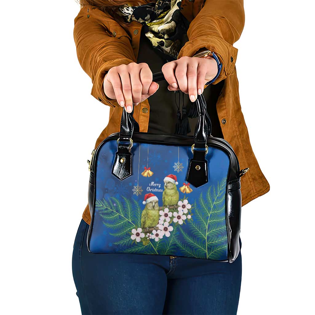 New Zealand Kakapo Christmas Shoulder Handbag Owl Parrot Santa Sliver Fern Manuka - Blue - Aussie Hoodie